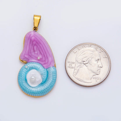 Stainless Steel 45mm Shell Pearl Nautilus Sundial Sea Shell Pendant | J910