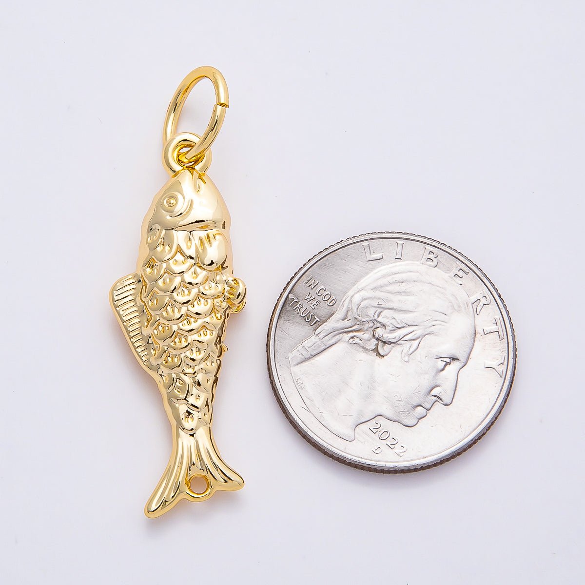 Stainless Steel 45mm Textured Multidimensional Fish Charm Pendant| J595