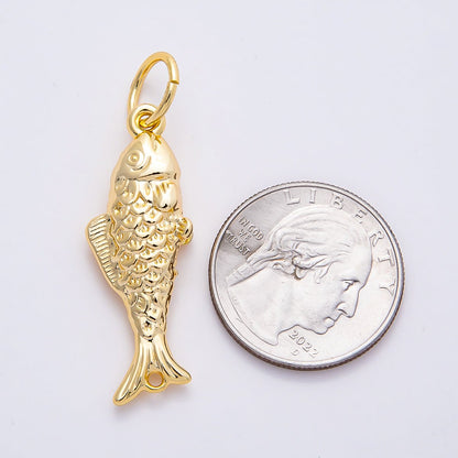 Stainless Steel 45mm Textured Multidimensional Fish Charm Pendant| J595
