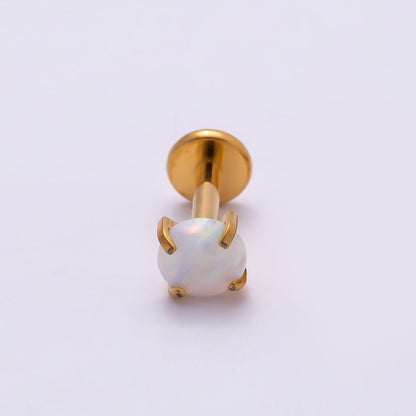 Titanium 4.5mm White Opal Single Cartilage Piercing Flat Back Stud in Gold &amp; Silver | BJ-00011 BJ-00012