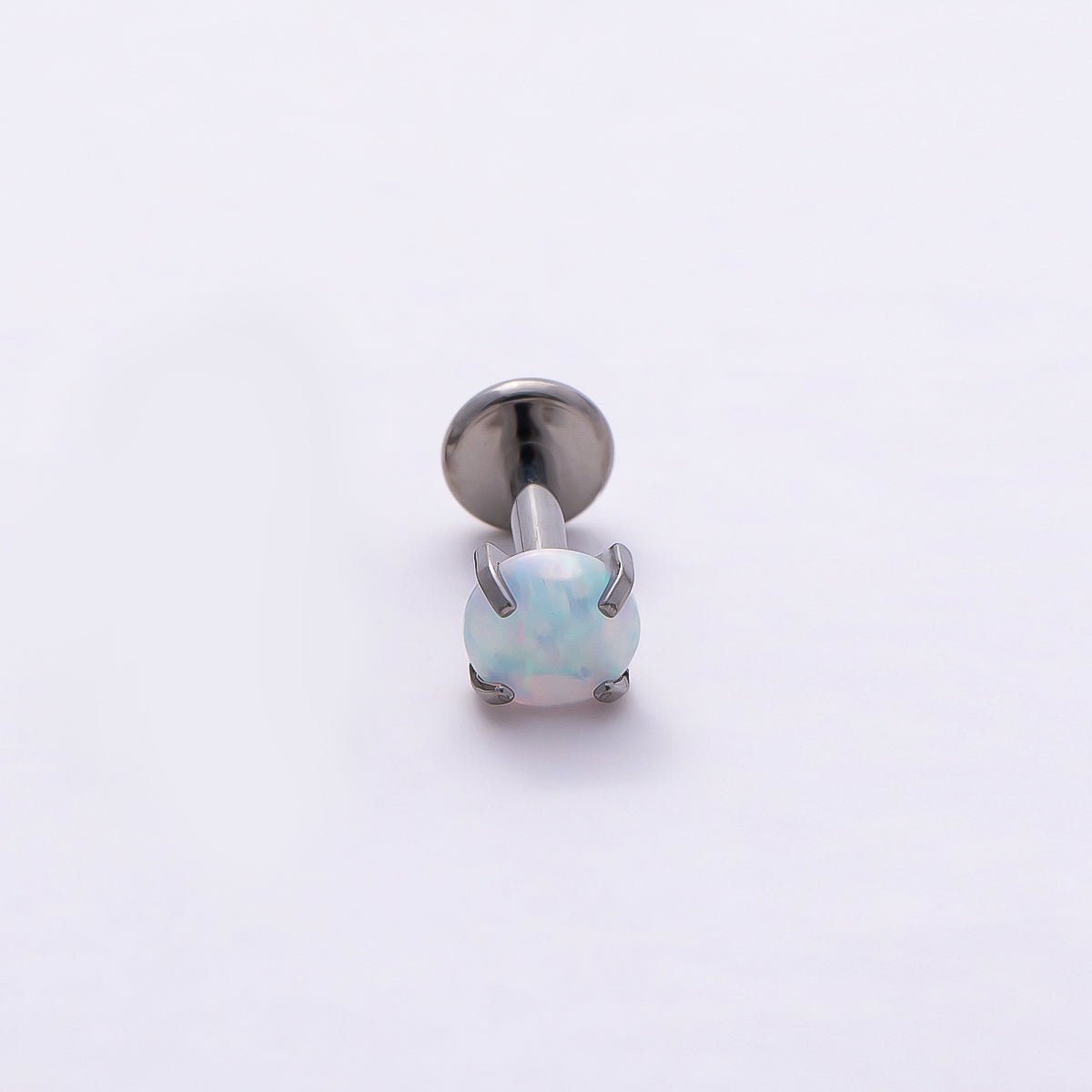 Titanium 4.5mm White Opal Single Cartilage Piercing Flat Back Stud in Gold &amp; Silver | BJ-00011 BJ-00012