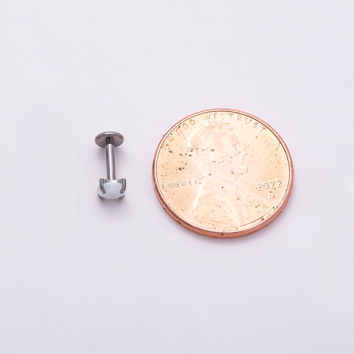 Titanium 4.5mm White Opal Single Cartilage Piercing Flat Back Stud in Gold &amp; Silver | BJ-00011 BJ-00012
