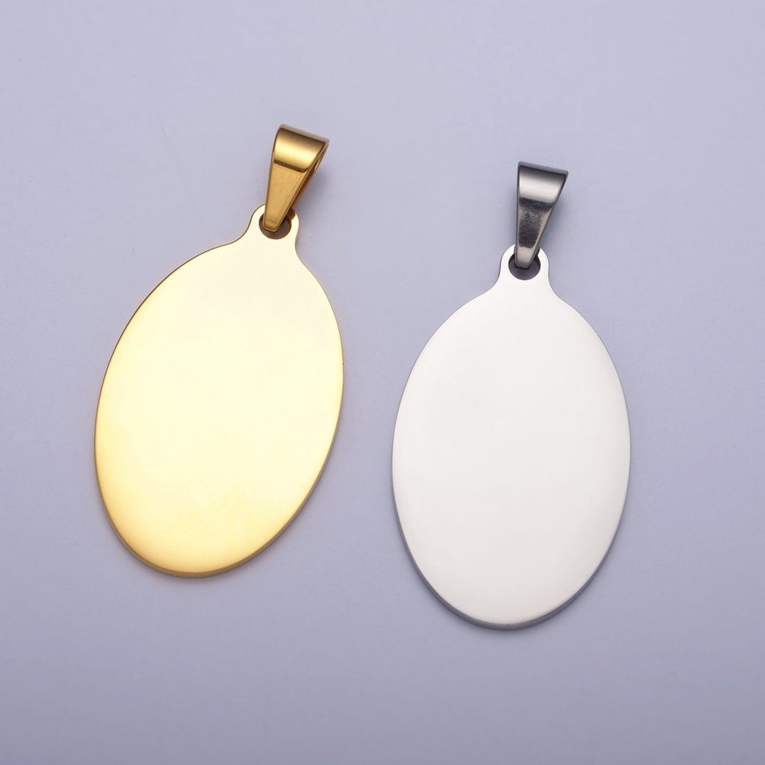 Stainless Steel 46.5mm Oval Personalized Pendant in Gold &amp; Silver J-563 J-566