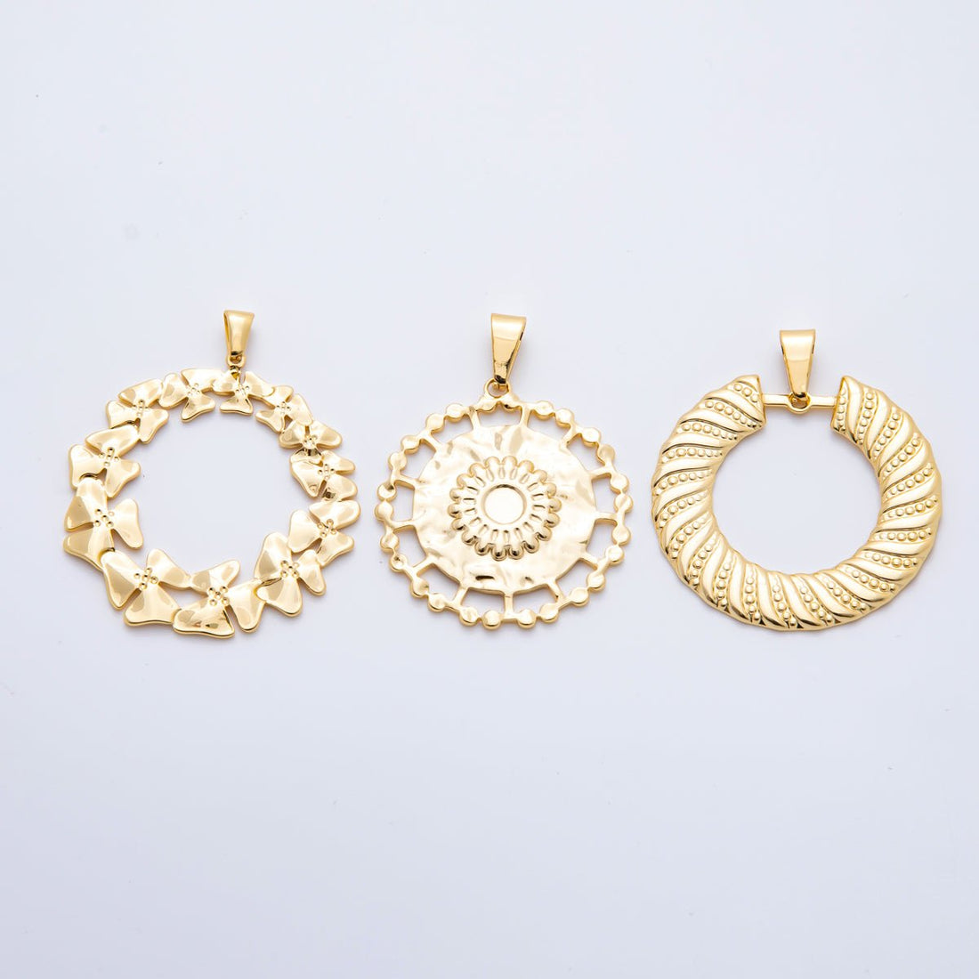 Stainless Steel 47.5mm Statement Medallion Charm in Sunburst, Clover, &amp; Twisted Rope Pendant | P-759 P-760 P-762