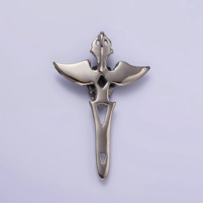 Stainless Steel 47mm Artisan Sword Knife Wings Open Pendant | P-814