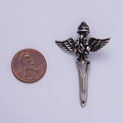 Stainless Steel 47mm Artisan Sword Knife Wings Open Pendant | P-814