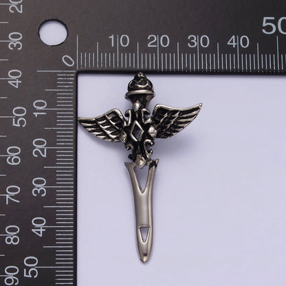 Stainless Steel 47mm Artisan Sword Knife Wings Open Pendant | P-814