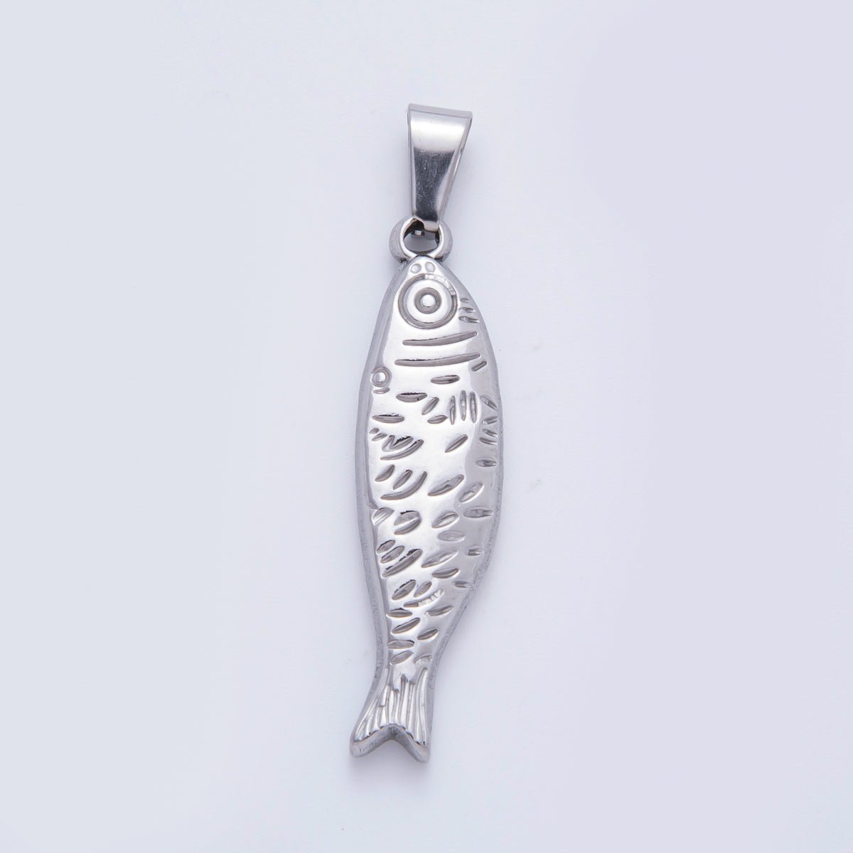 Stainless Steel 47mm Lined Sardine Fish Animal Pendant in Gold &amp; Silver | P00802