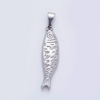 Stainless Steel 47mm Lined Sardine Fish Animal Pendant in Gold &amp; Silver | P00802