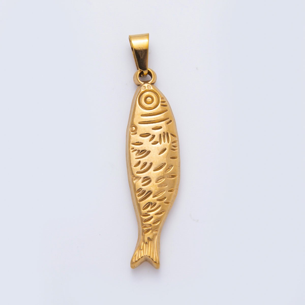 Stainless Steel 47mm Lined Sardine Fish Animal Pendant in Gold &amp; Silver | P00802