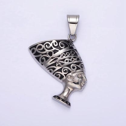 Stainless Steel 47mm Queen Nefertiti Egyptian Goddess Black-Silver Pendant | P-773