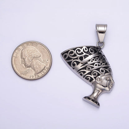 Stainless Steel 47mm Queen Nefertiti Egyptian Goddess Black-Silver Pendant | P-773