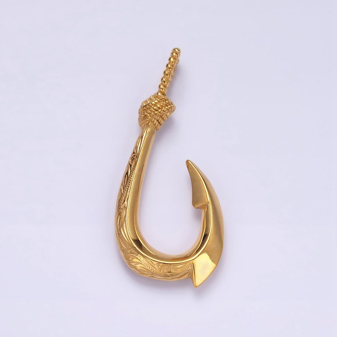 Stainless Steel 47mm Rope-Tied Double Sided Engraved Nautical Hook Pendant in Gold &amp; Silver | P-792