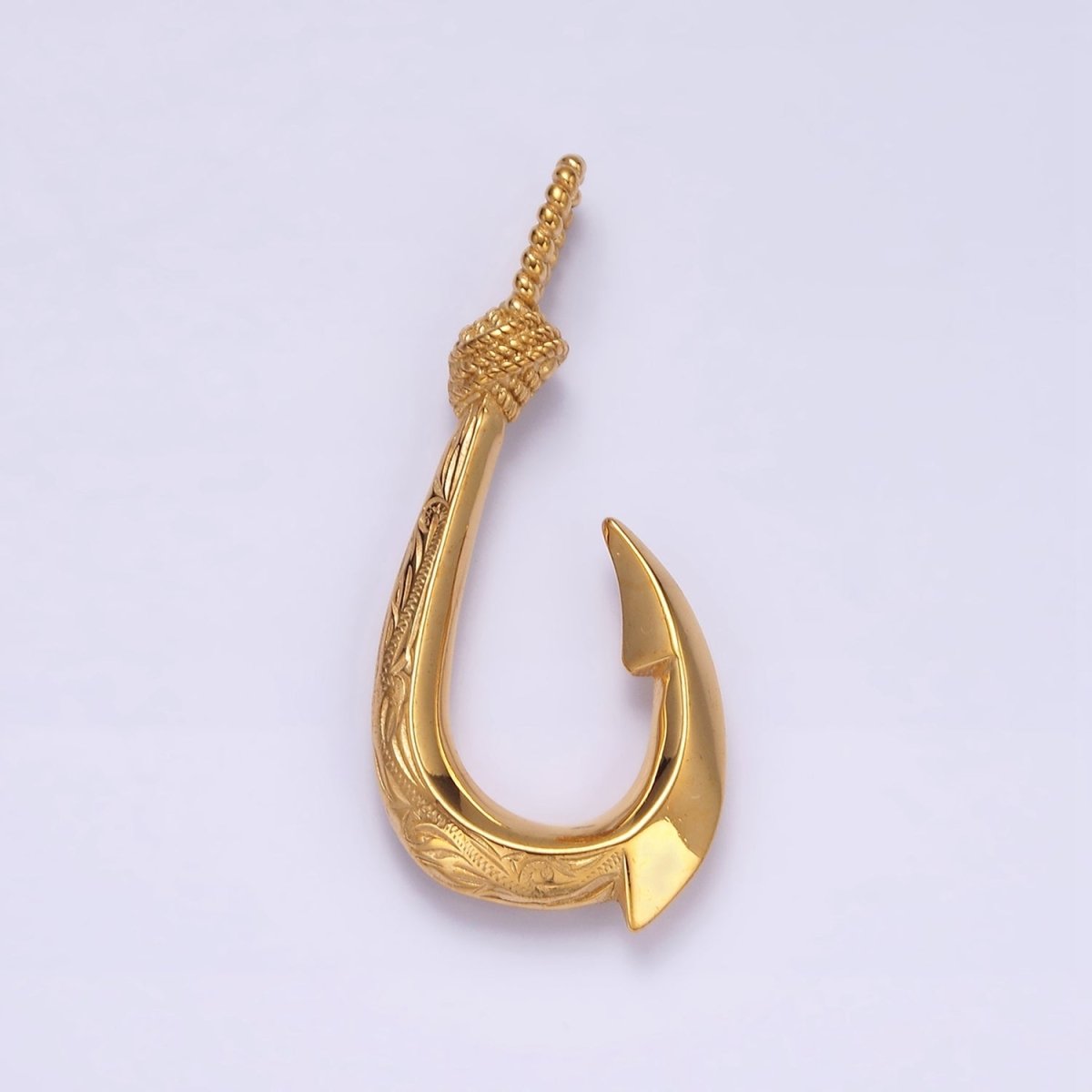 Stainless Steel 47mm Rope-Tied Double Sided Engraved Nautical Hook Pendant in Gold &amp; Silver | P-792