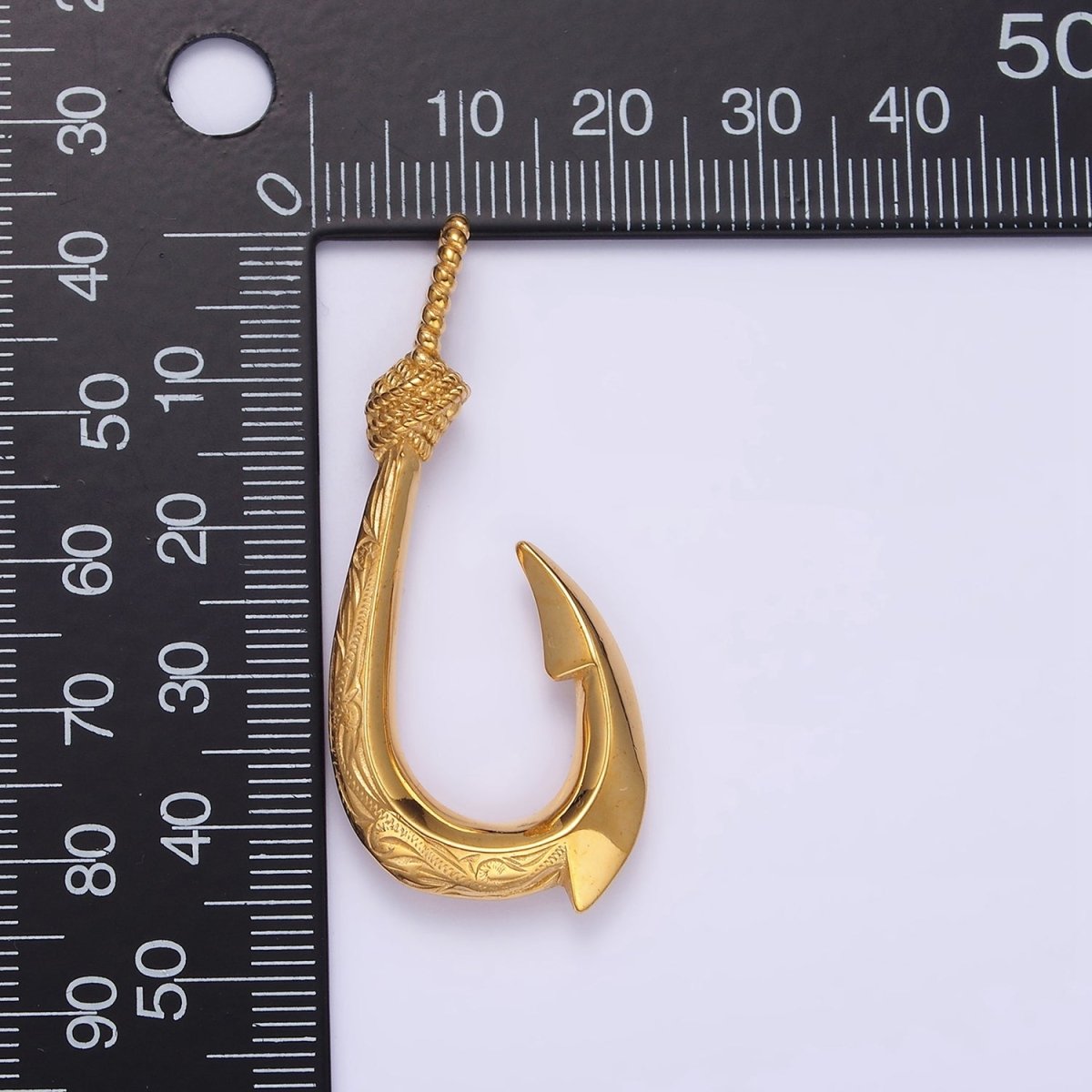 Stainless Steel 47mm Rope-Tied Double Sided Engraved Nautical Hook Pendant in Gold &amp; Silver | P-792
