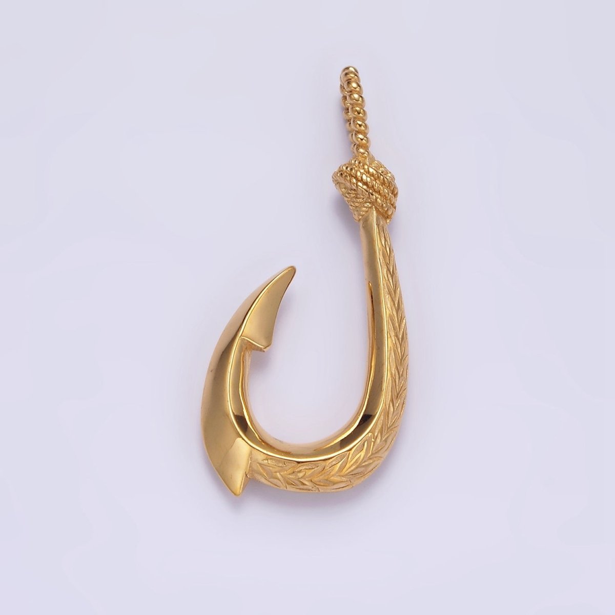 Stainless Steel 47mm Rope-Tied Double Sided Engraved Nautical Hook Pendant in Gold &amp; Silver | P-792