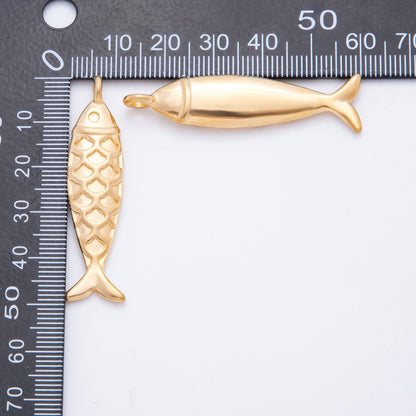 Stainless Steel 48.5mm Textured Fish Charm Pendant | J631