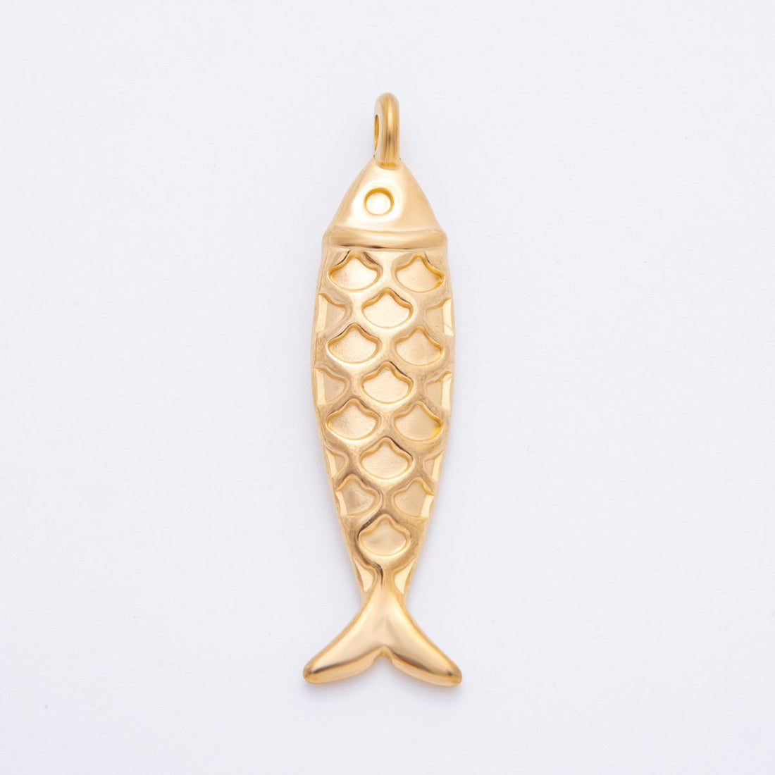 Stainless Steel 48.5mm Textured Fish Charm Pendant | J631