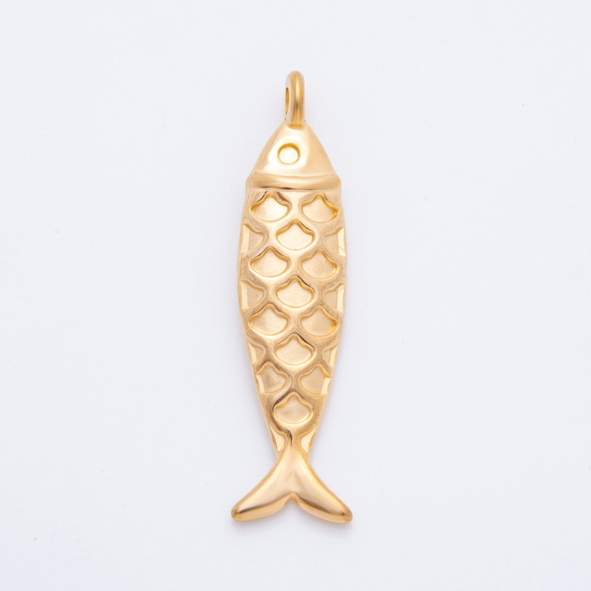 Stainless Steel 48.5mm Textured Fish Charm Pendant | J631