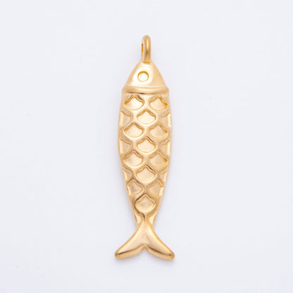 Stainless Steel 48.5mm Textured Fish Charm Pendant | J631
