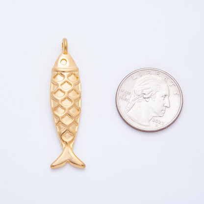 Stainless Steel 48.5mm Textured Fish Charm Pendant | J631