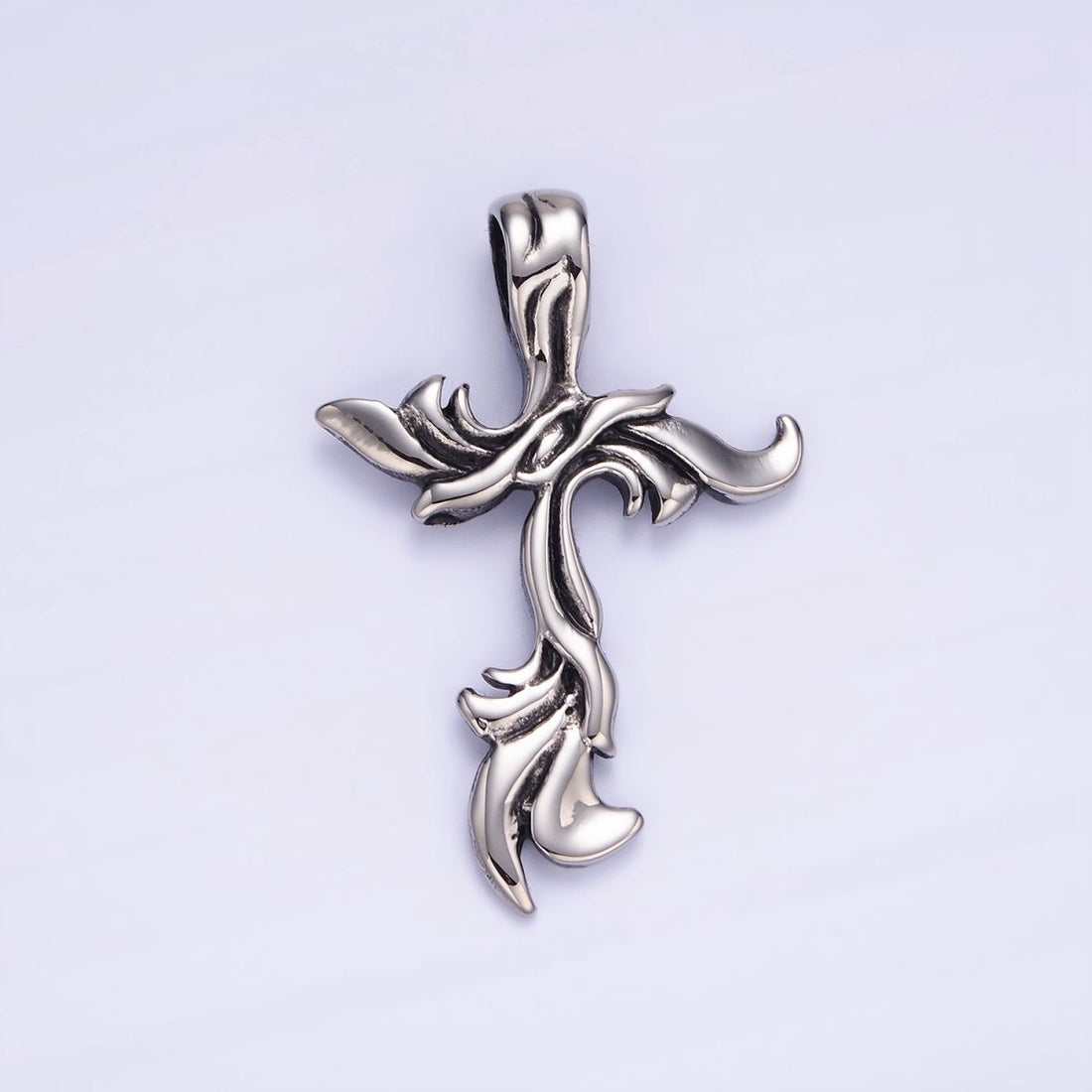Stainless Steel 48mm Artisan Cross Religious Oxidized Silver Pendant | P1408