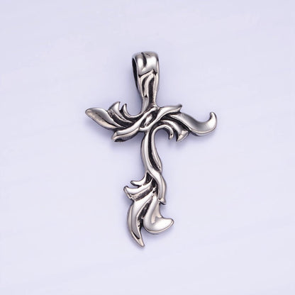 Stainless Steel 48mm Artisan Cross Religious Oxidized Silver Pendant | P1408