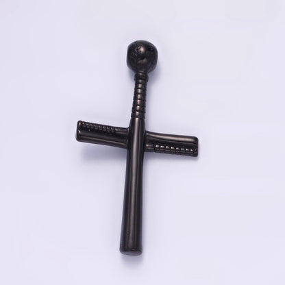 Stainless Steel 50.5mm Baseball-Themed Cross Pendant in Gold, Black, Silver | P-732