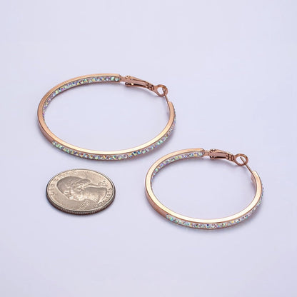 Stainless Steel 50mm, 40mm Iridescent CZ Lined Front-Facing Hinge Hoop Earrings | AE101