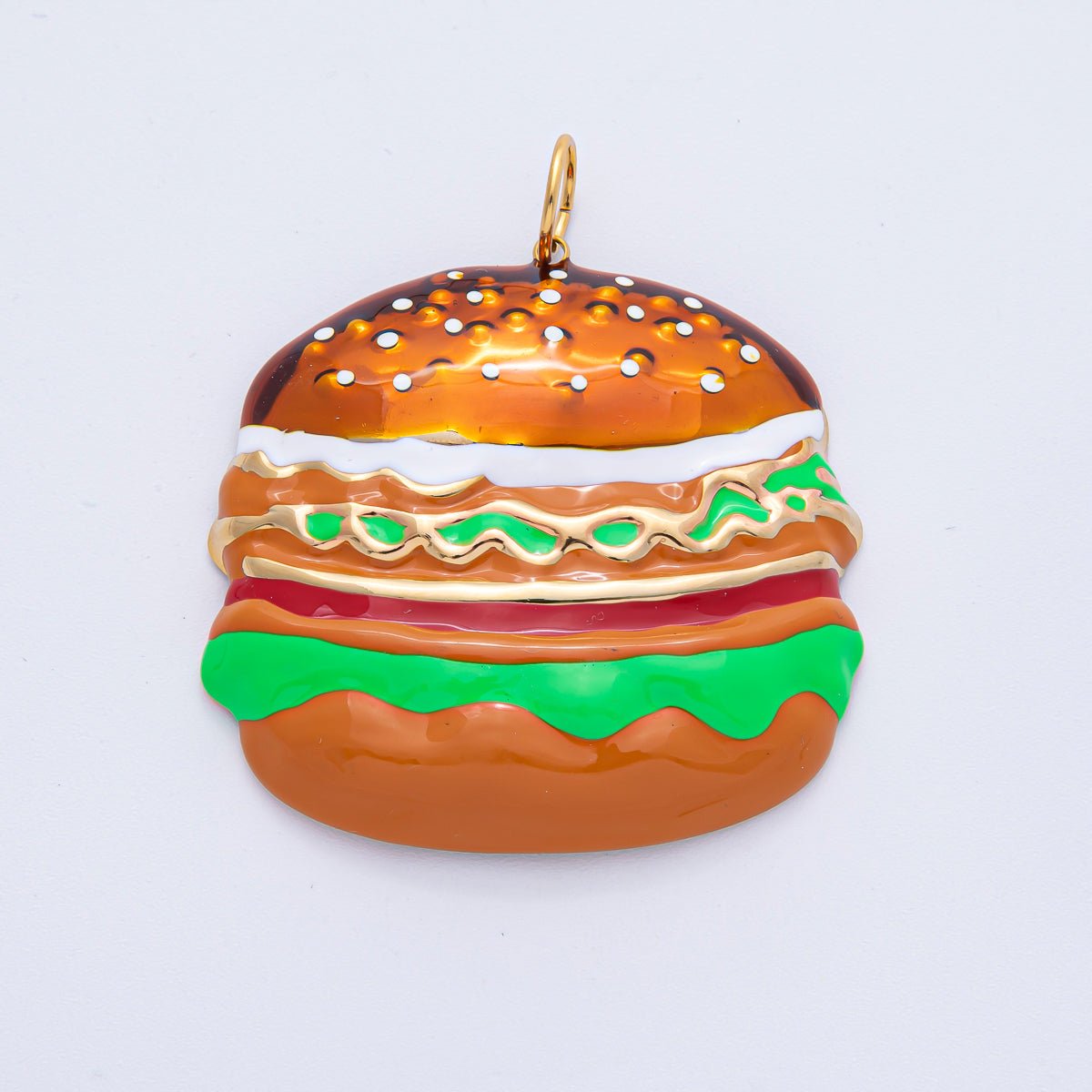 Stainless Steel 50mm Enamel Burger Fast Food Charm | J935