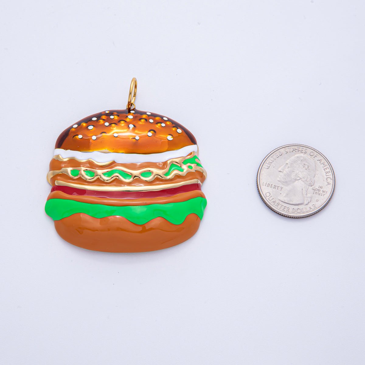 Stainless Steel 50mm Enamel Burger Fast Food Charm | J935