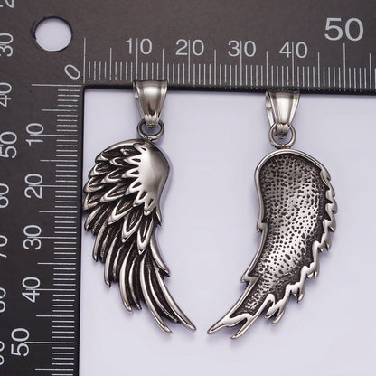 Stainless Steel 50mm Feather Wings Textured Pendant | P877