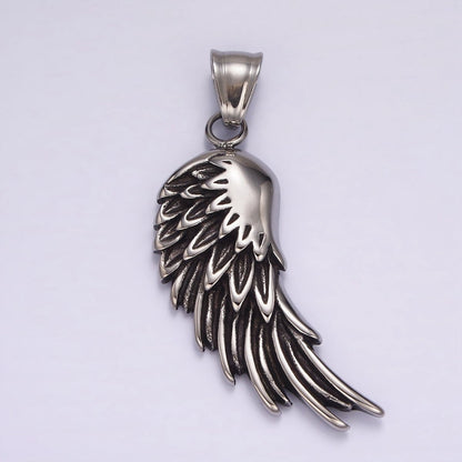 Stainless Steel 50mm Feather Wings Textured Pendant | P877
