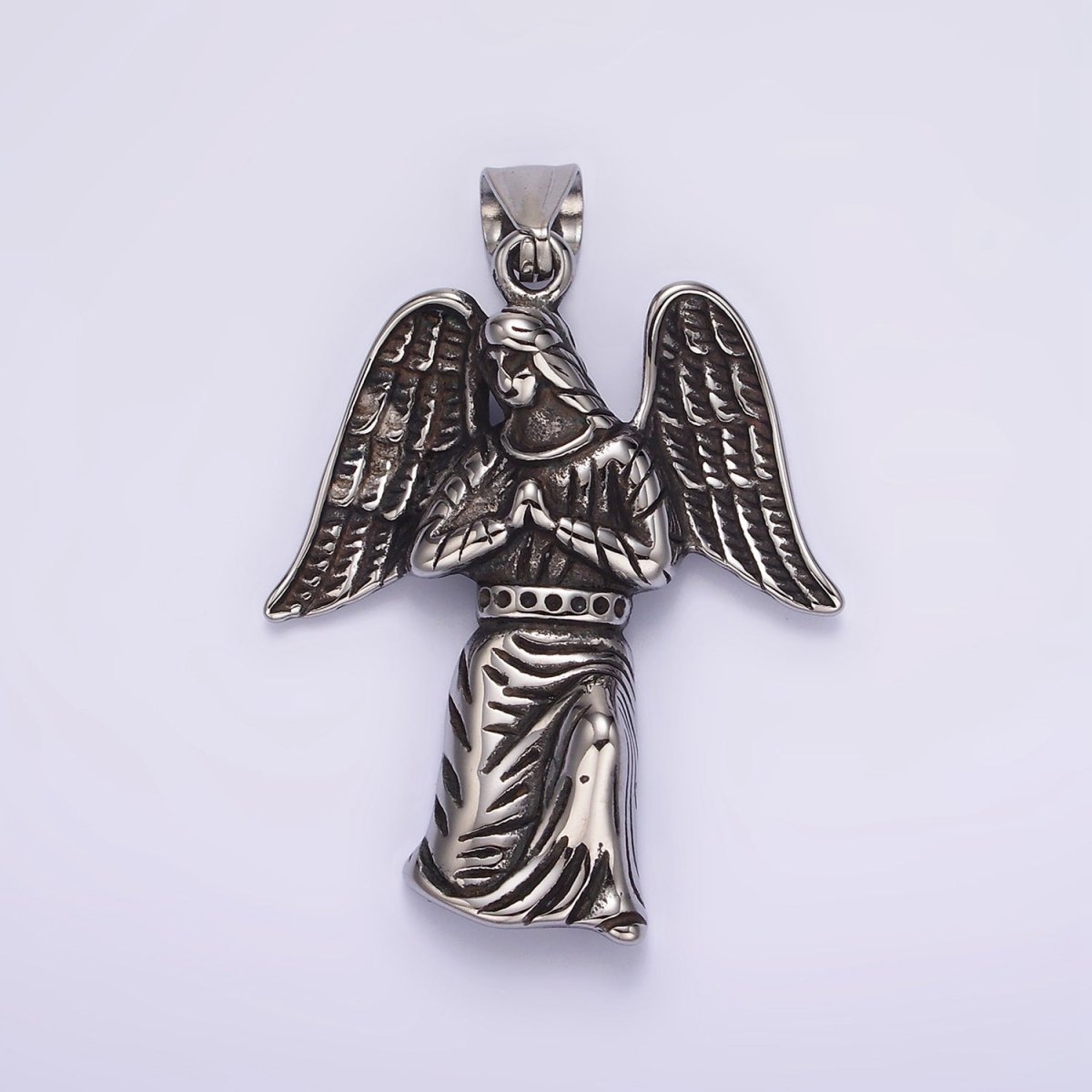 Stainless Steel 50mm Praying Angel Religious Pendant in Oxidized Silver &amp; Gold | P1188 P1198