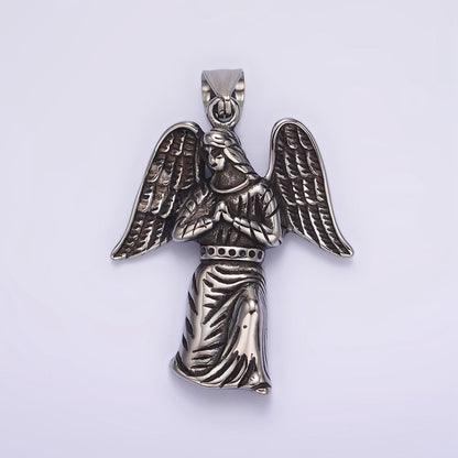 Stainless Steel 50mm Praying Angel Religious Pendant in Oxidized Silver &amp; Gold | P1188 P1198