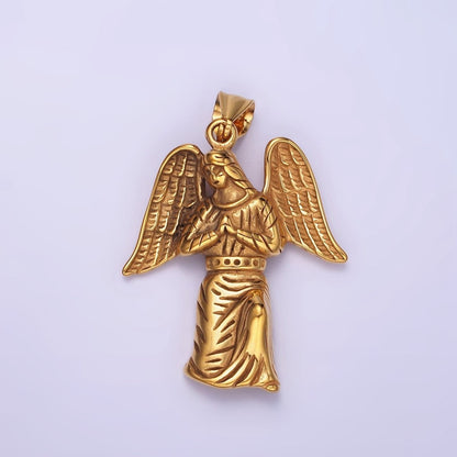 Stainless Steel 50mm Praying Angel Religious Pendant in Oxidized Silver &amp; Gold | P1188 P1198