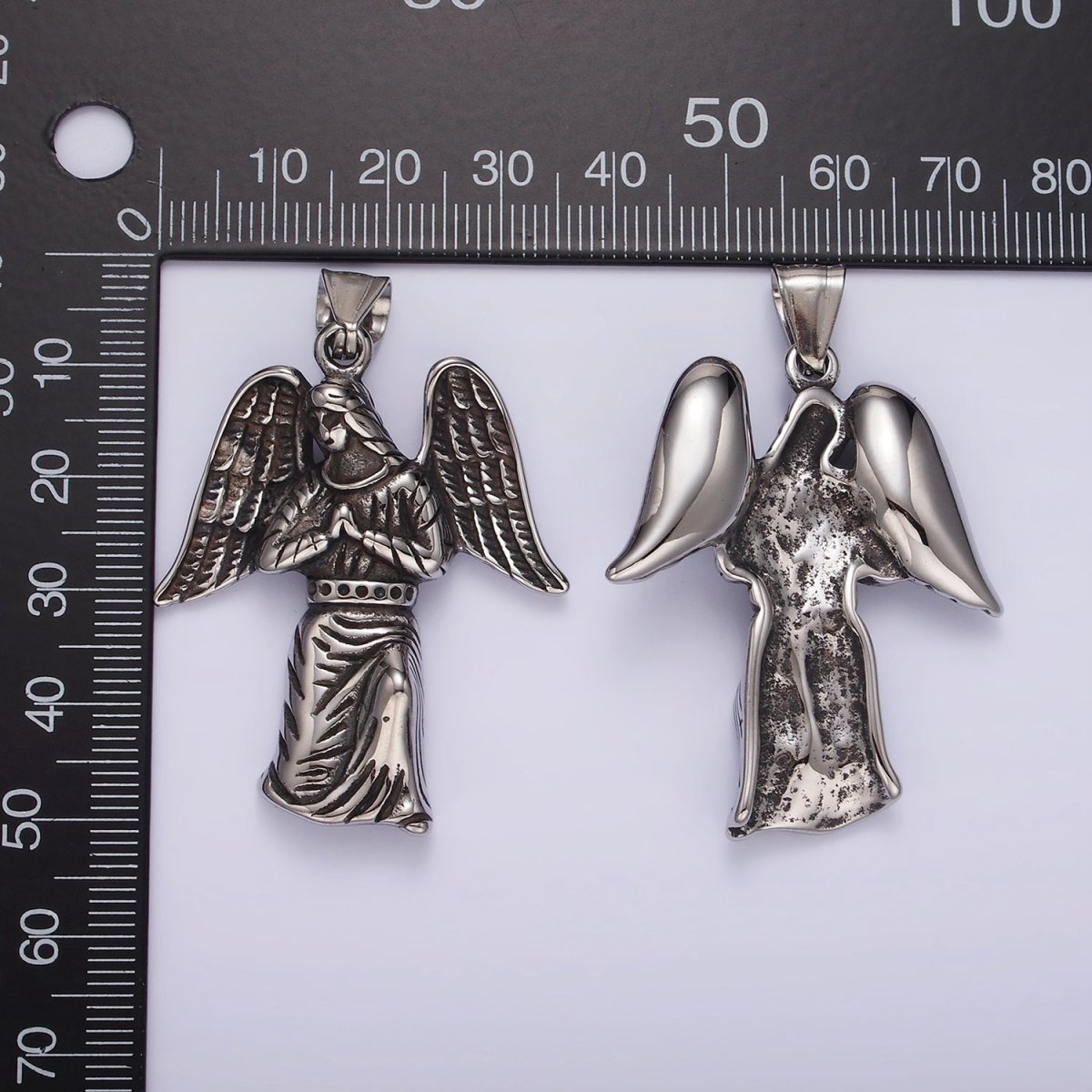 Stainless Steel 50mm Praying Angel Religious Pendant in Oxidized Silver &amp; Gold | P1188 P1198