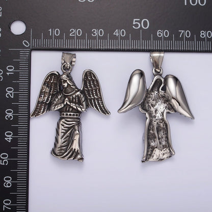 Stainless Steel 50mm Praying Angel Religious Pendant in Oxidized Silver &amp; Gold | P1188 P1198