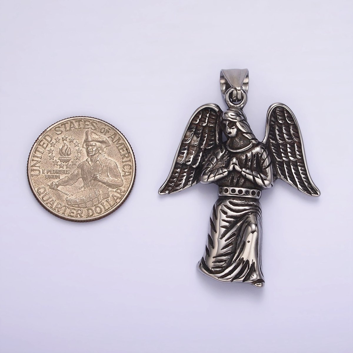 Stainless Steel 50mm Praying Angel Religious Pendant in Oxidized Silver &amp; Gold | P1188 P1198