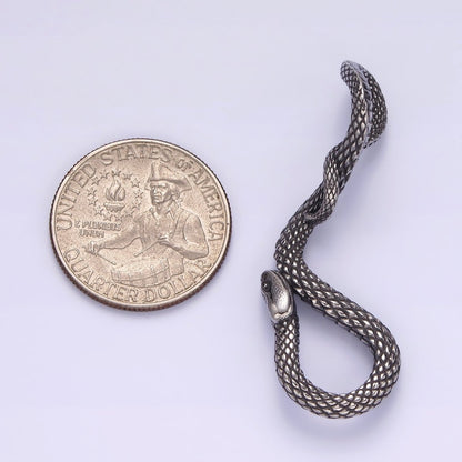 Stainless Steel 50mm Snake Serpent Scale Textured Curved Pendant | P-738