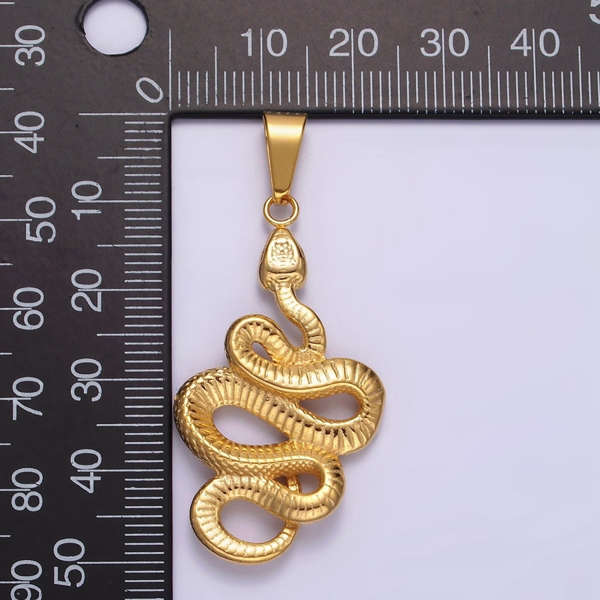 Stainless Steel 50mm Snake Slithering Serpent Textured Pendant in Silver &amp; Gold | P-716 P-717