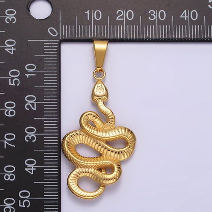 Stainless Steel 50mm Snake Slithering Serpent Textured Pendant in Silver &amp; Gold | P-716 P-717