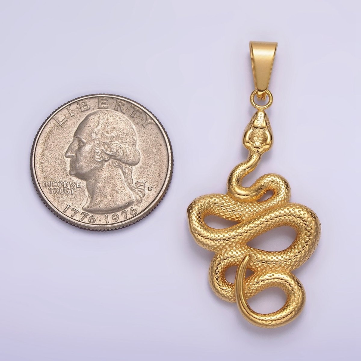 Stainless Steel 50mm Snake Slithering Serpent Textured Pendant in Silver &amp; Gold | P-716 P-717