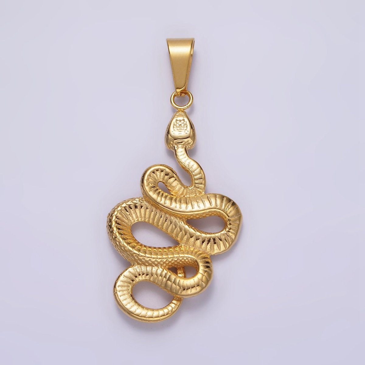 Stainless Steel 50mm Snake Slithering Serpent Textured Pendant in Silver &amp; Gold | P-716 P-717