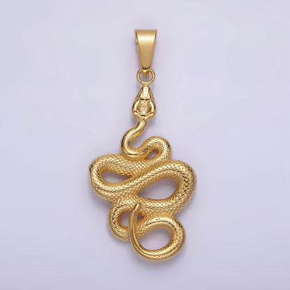 Stainless Steel 50mm Snake Slithering Serpent Textured Pendant in Silver &amp; Gold | P-716 P-717