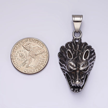 Stainless Steel 50mm Snarling Wolf Animal Head Oxidized Pendant | P1174