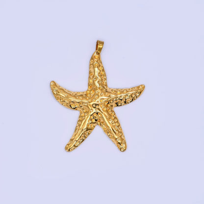 Stainless Steel 51mm Hammered Starfish Sea Beach Pendant | J153