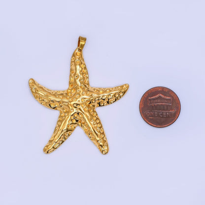 Stainless Steel 51mm Hammered Starfish Sea Beach Pendant | J153