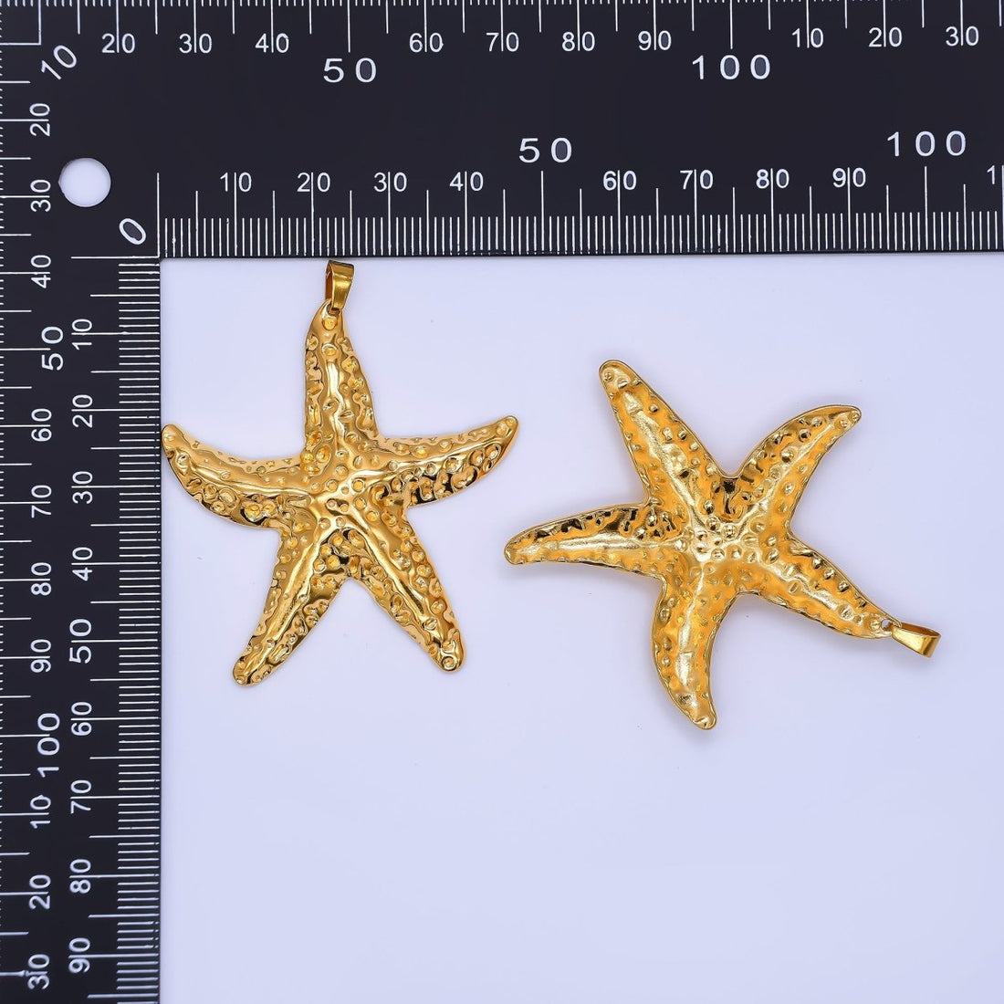 Stainless Steel 51mm Hammered Starfish Sea Beach Pendant | J153
