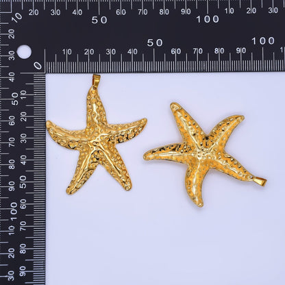 Stainless Steel 51mm Hammered Starfish Sea Beach Pendant | J153